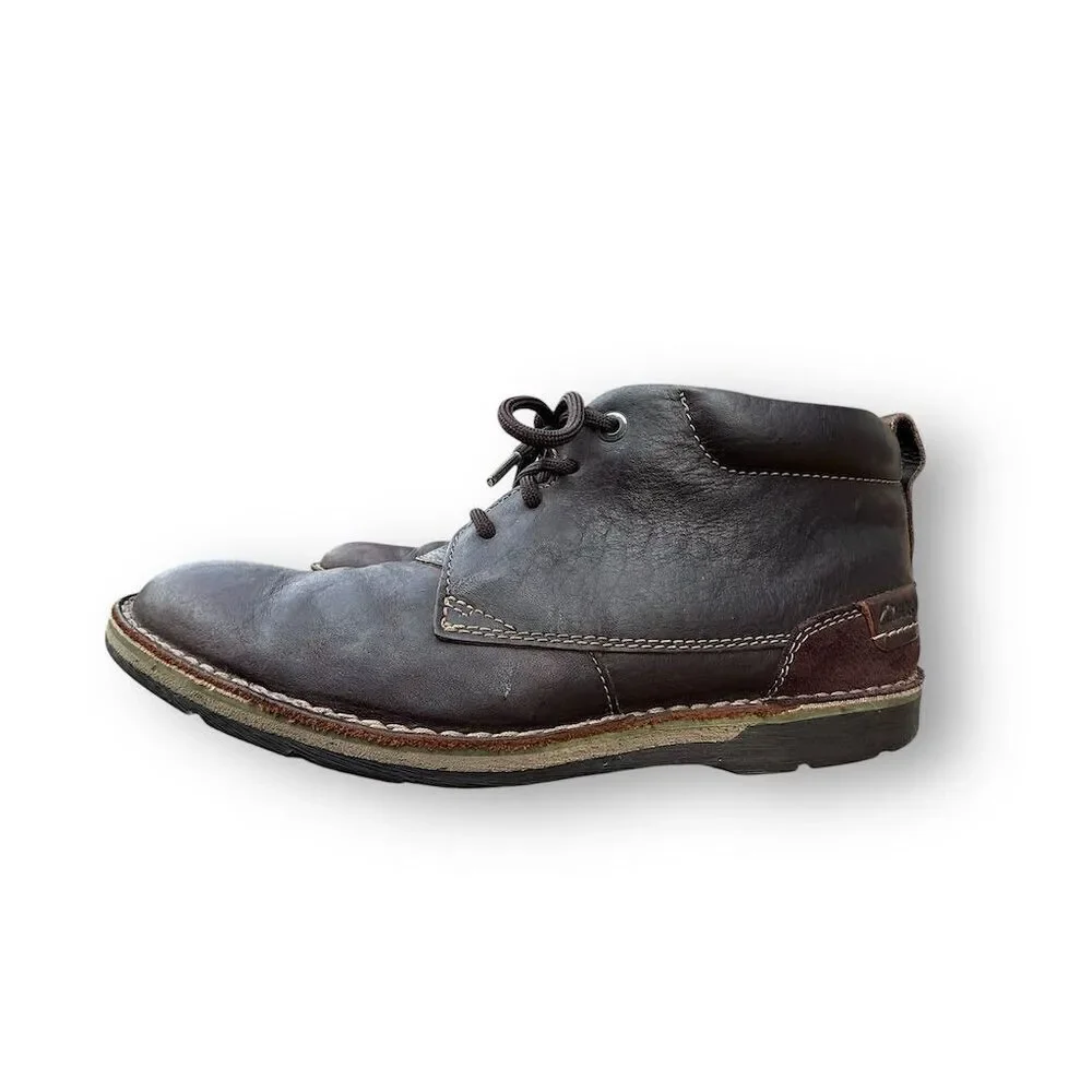 Clarks Men's Brown Leather Chukka Boots Size 10 Lace Up Comfort Business Casual - Picture 9 of 13